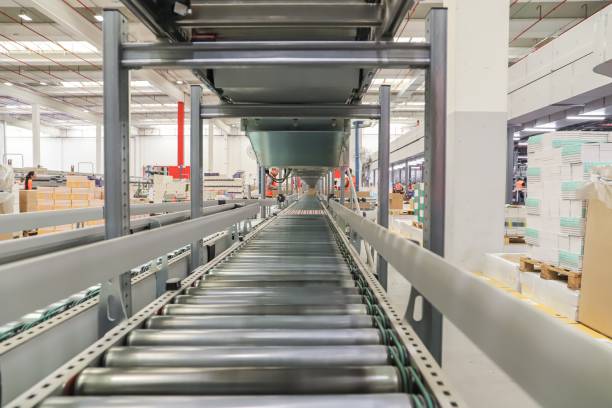 conveyor belt in a modern logistic warehouse conveyor belt in a modern logistic warehouse