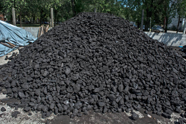 A pile of brown coal in a warehouse waiting for customers for the winter. A pile of brown coal in a warehouse waiting for customers for the winter.